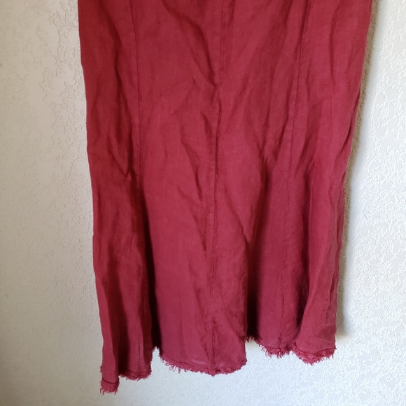 Piazza Del Tempio Burgundy Linen Raw Hem Accent Keyhole Back Dress Size Small - Picture 3 of 6